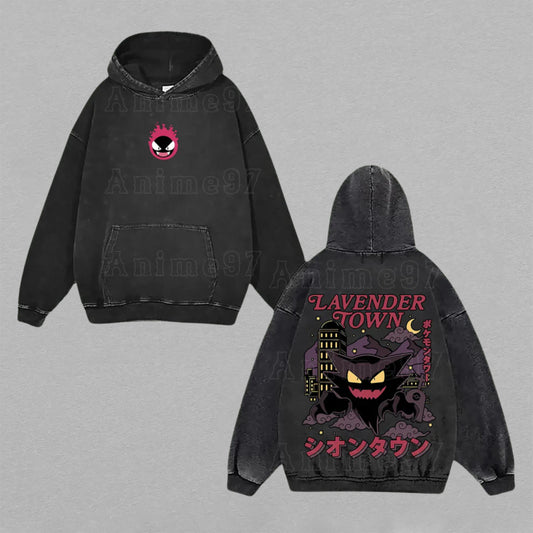 Haunter & Gengar Pokémon Lavender Town | Double-Sided Retro Vintage Washed Hoodie | Limited Edition Streetwear