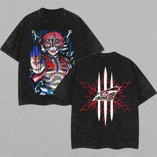 Akaza Demon Slayer Upper Moon Three | Retro Vintage Washed T-Shirt | Limited Edition Oversized Streetwear
