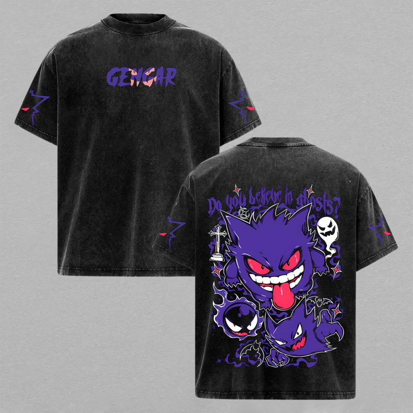 Gengar Pokémon Spooky Ghost Type | Retro Vintage Washed T-Shirt | Limited Edition Oversized Streetwear