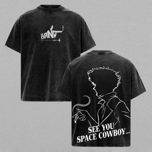 Spike Spiegel Cowboy Bebop Space Cowboy | Retro Vintage Washed T-Shirt | Limited Edition Oversized Streetwear