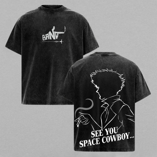 Spike Spiegel Cowboy Bebop Space Cowboy | Retro Vintage Washed T-Shirt | Limited Edition Oversized Streetwear