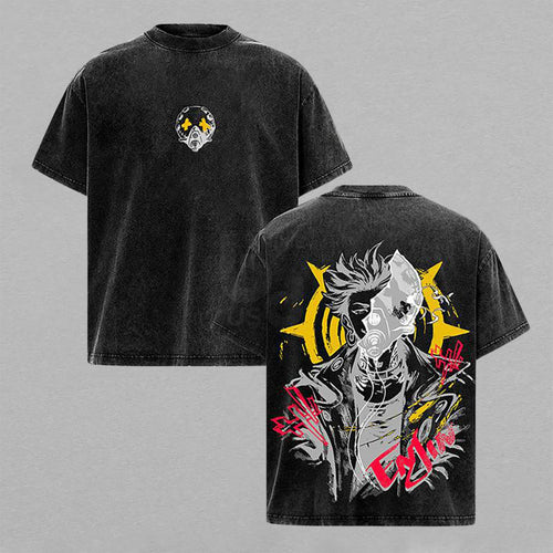Enjin Fire Force Gas Mask | Double-Sided Retro Vintage Washed T-Shirt | Limited Edition Streetwear