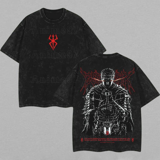Guts Berserk The Black Swordsman | Retro Vintage Washed T-Shirt | Limited Edition Oversized Streetwear