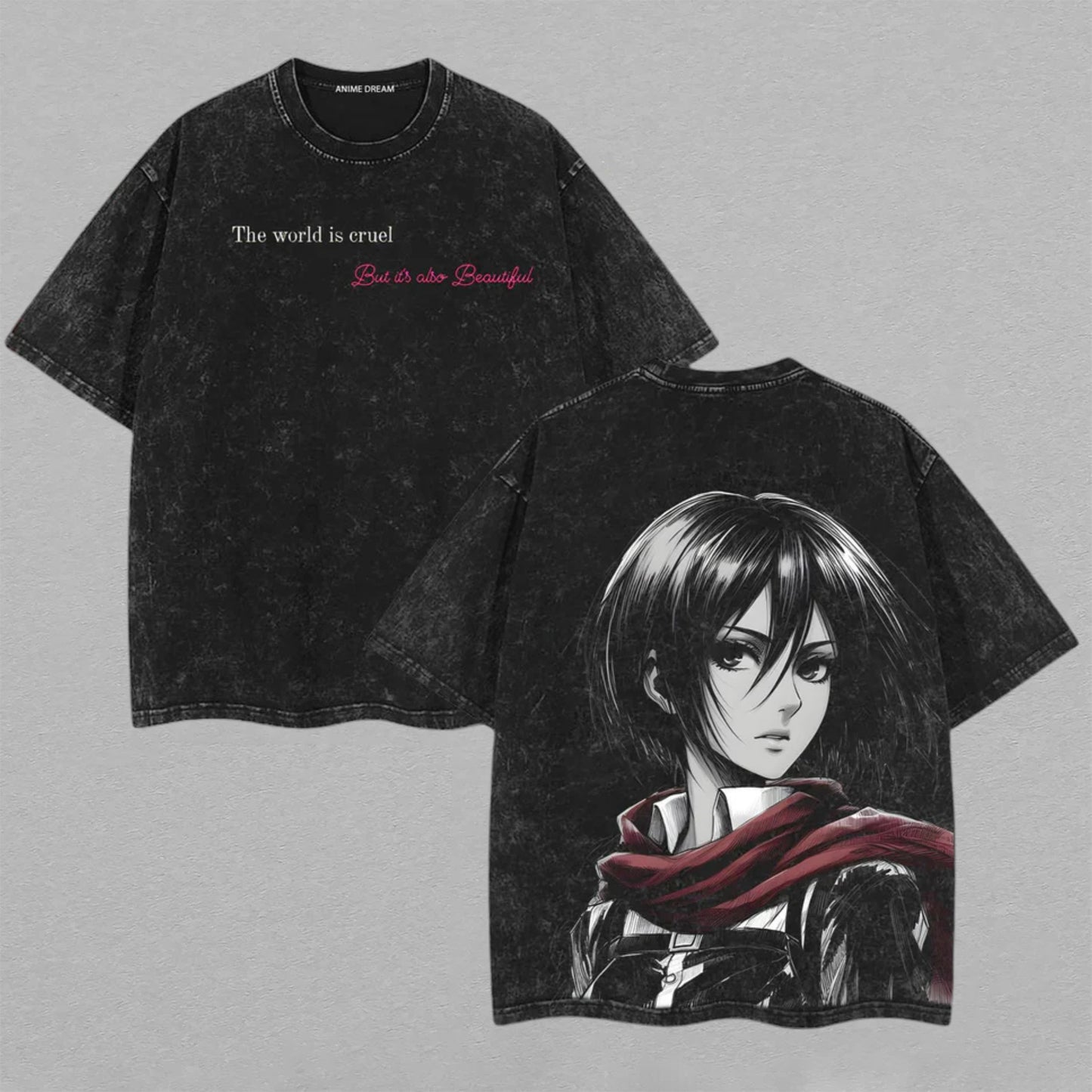 Mikasa Ackerman Attack on Titan Scout Regiment | Retro Vintage Washed T-Shirt | Limited Edition Oversized Streetwear