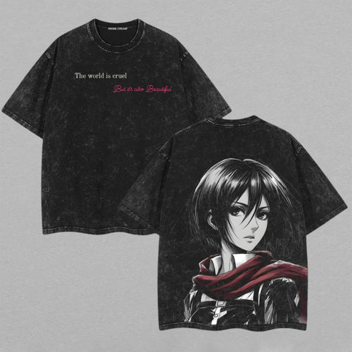 Mikasa Ackerman Attack on Titan Scout Regiment | Retro Vintage Washed T-Shirt | Limited Edition Oversized Streetwear