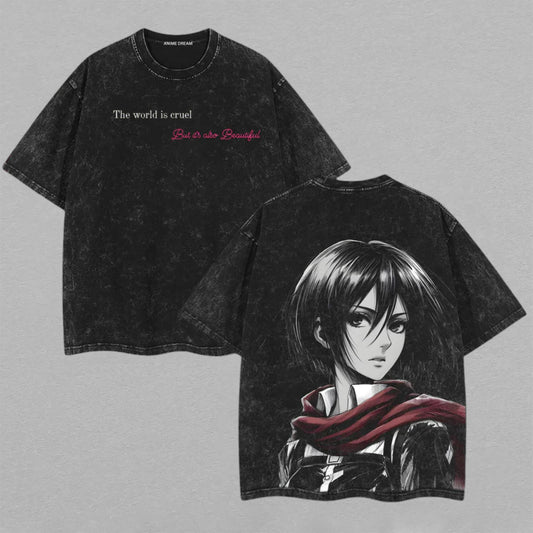 Mikasa Ackerman Attack on Titan Scout Regiment | Retro Vintage Washed T-Shirt | Limited Edition Oversized Streetwear