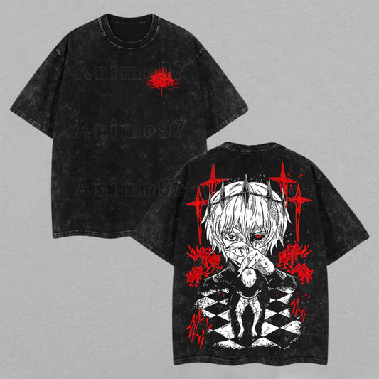 Ken Kaneki Tokyo Ghoul One-Eyed Ghoul | Retro Vintage Washed T-Shirt | Limited Edition Oversized Streetwear