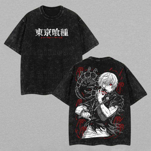Ken Kaneki Tokyo Ghoul Centipede Form | Retro Vintage Washed T-Shirt | Limited Edition Oversized Streetwear