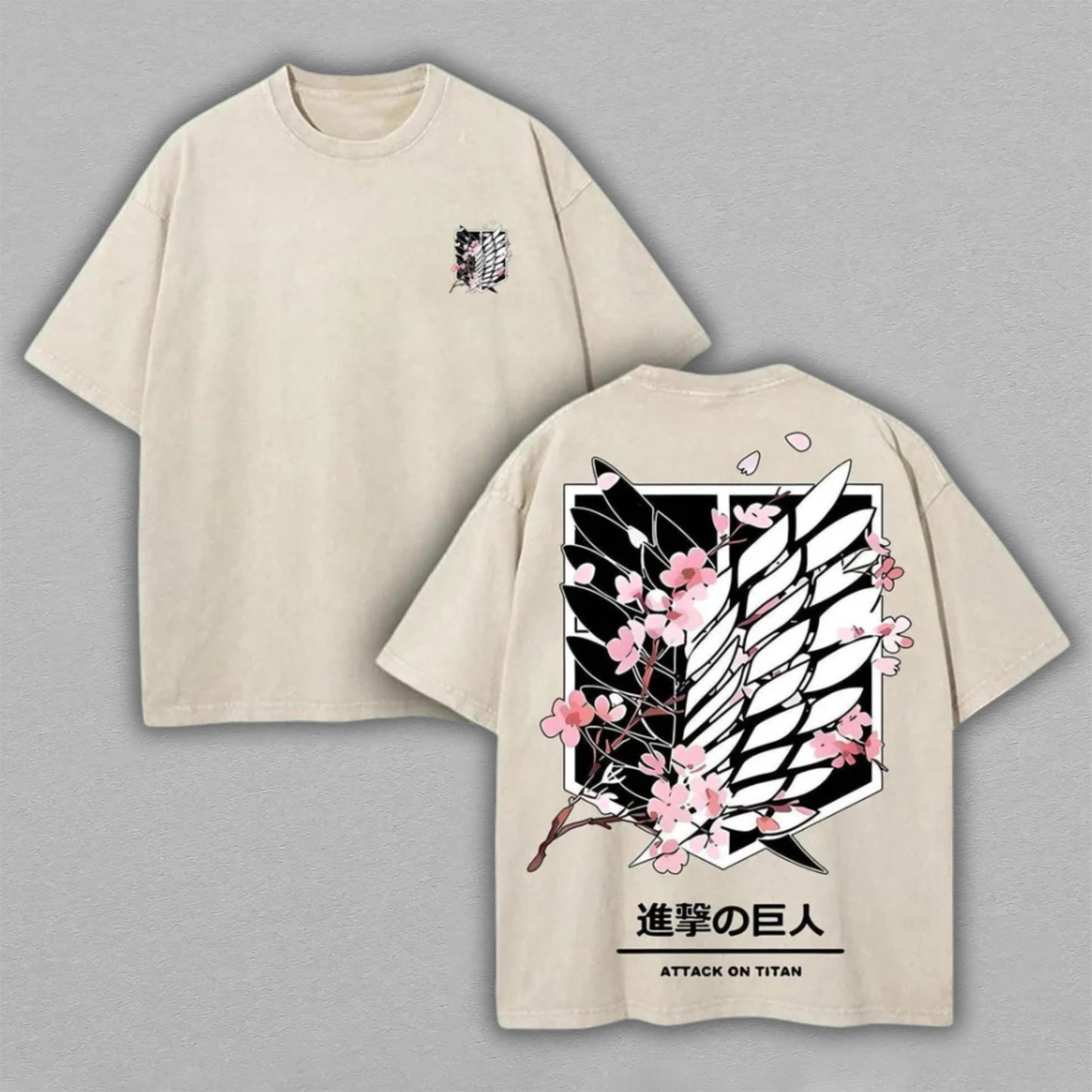 Wings of Freedom Attack on Titan Sakura | Retro Vintage Washed T-Shirt | Limited Edition Oversized Streetwear