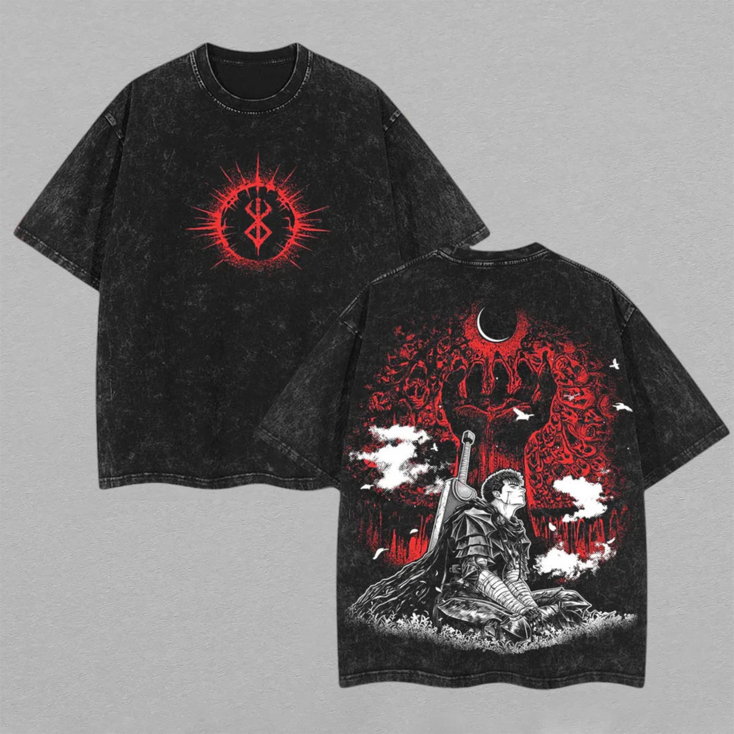 Guts Berserk Brand of Sacrifice | Double-Sided Retro Vintage Washed T-Shirt | Limited Edition Streetwear