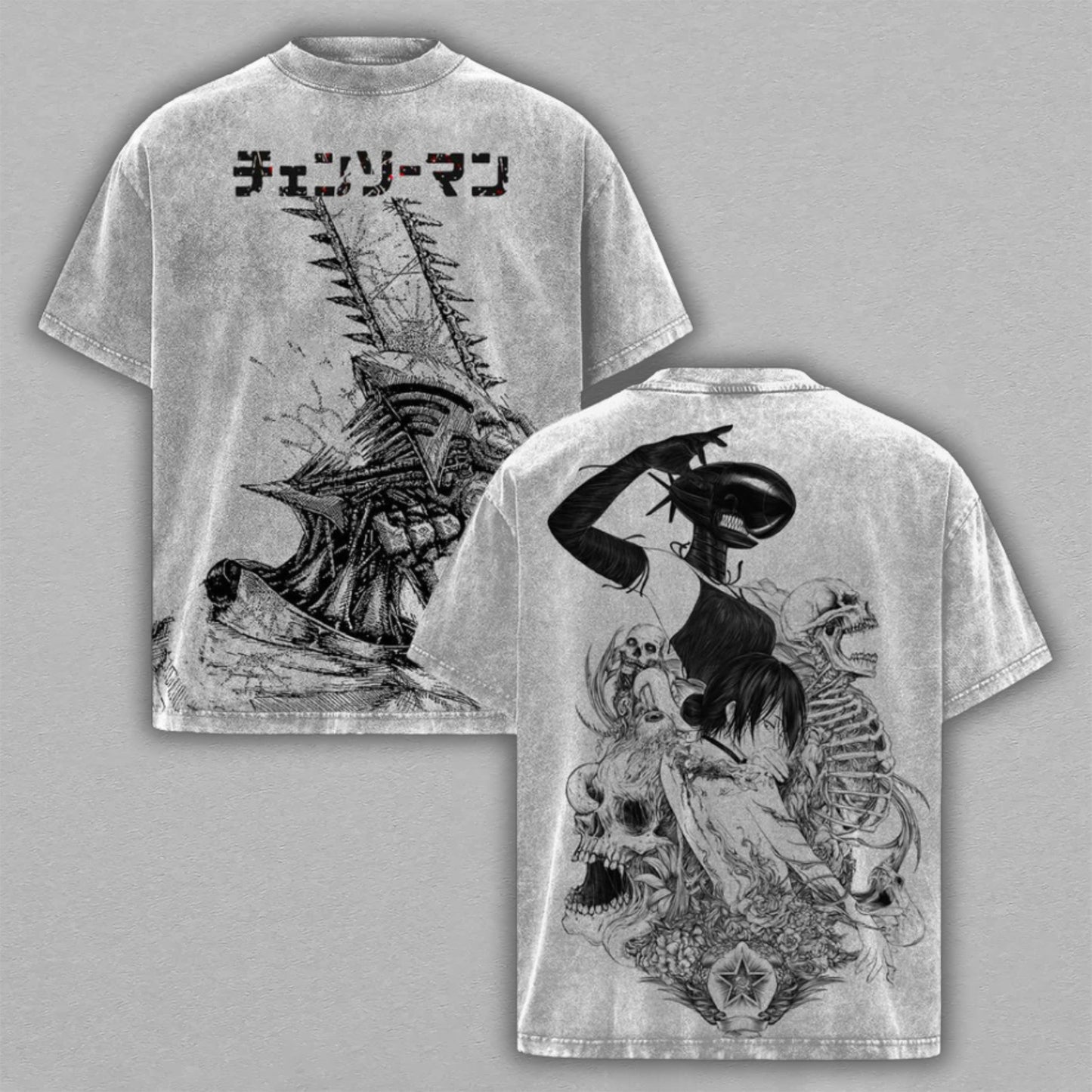 Denji & Asa Mitaka Chainsaw Man | Retro Vintage Washed T-Shirt | Limited Edition Oversized Streetwear