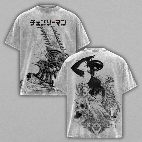 Denji & Asa Mitaka Chainsaw Man | Retro Vintage Washed T-Shirt | Limited Edition Oversized Streetwear