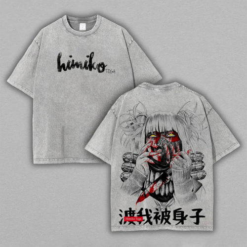 Himiko Toga My Hero Academia Blood Splatter | Double-Sided Retro Vintage Washed T-Shirt | Limited Edition Streetwear