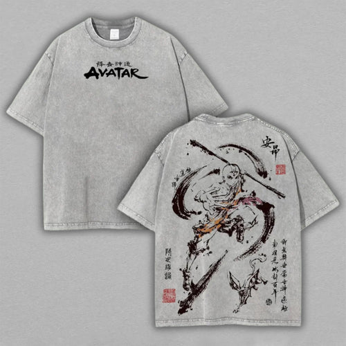 Avatar Aang The Last Airbender State | Retro Vintage Washed T-Shirt | Limited Edition Oversized Streetwear