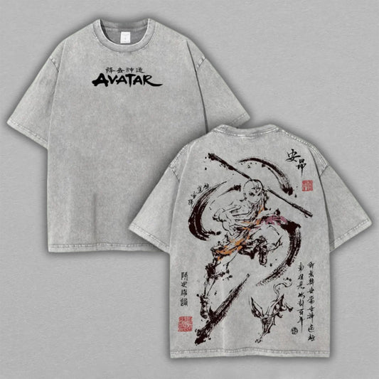Avatar Aang The Last Airbender State | Retro Vintage Washed T-Shirt | Limited Edition Oversized Streetwear