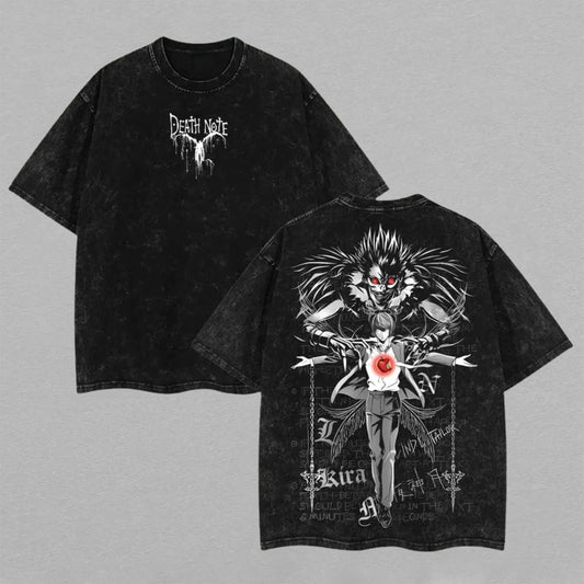 Light Yagami & Ryuk Death Note Kira | Retro Vintage Washed T-Shirt | Limited Edition Oversized Streetwear