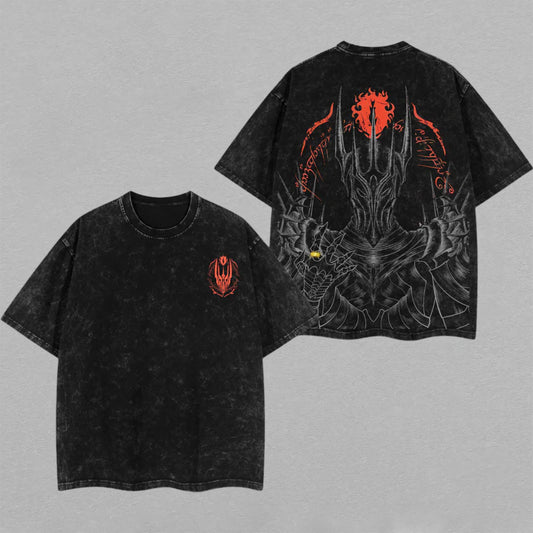 Sauron Lord of the Rings Barad-dur | Retro Vintage Washed T-Shirt | Limited Edition Oversized Streetwear