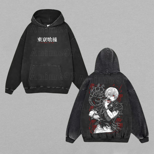 Ken Kaneki Tokyo Ghoul Awakened | Double-Sided Retro Vintage Washed Hoodie | Limited Edition Streetwear