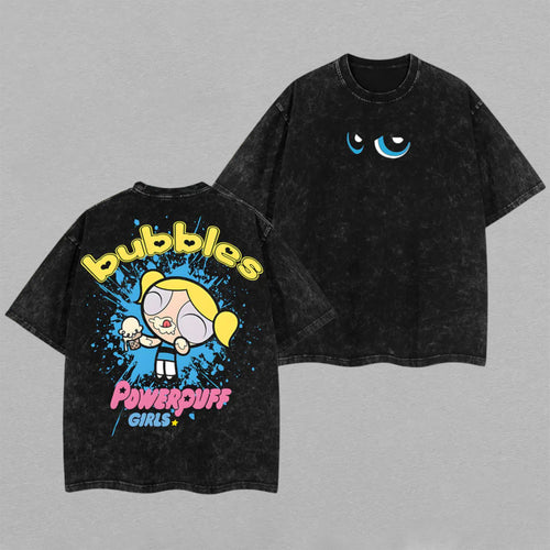 Bubbles Powerpuff Girls Sugar & Spice | Retro Vintage Washed T-Shirt | Limited Edition Oversized Streetwear
