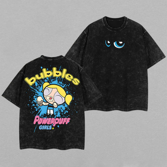 Bubbles Powerpuff Girls Sugar & Spice | Retro Vintage Washed T-Shirt | Limited Edition Oversized Streetwear