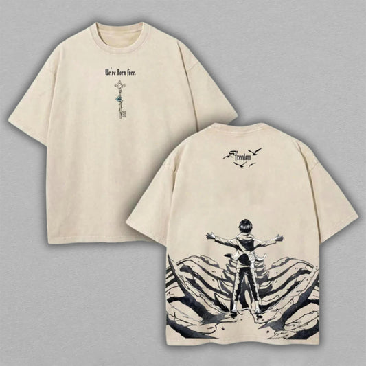 Eren Jaeger Attack on Titan Scout Regiment | Retro Vintage Washed T-Shirt | Limited Edition Oversized Streetwear