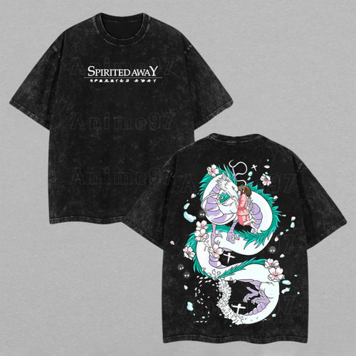 Haku & Chihiro Spirited Away Studio Ghibli | Retro Vintage Washed T-Shirt | Limited Edition Oversized Streetwear