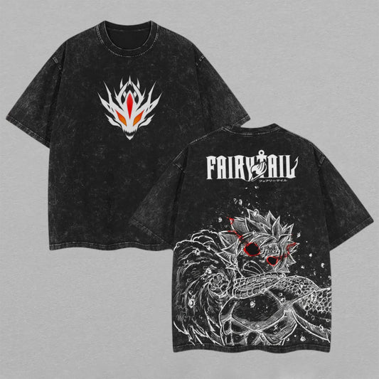 Natsu Dragneel Fairy Tail Dragon Fire | Retro Vintage Washed T-Shirt | Limited Edition Oversized Streetwear