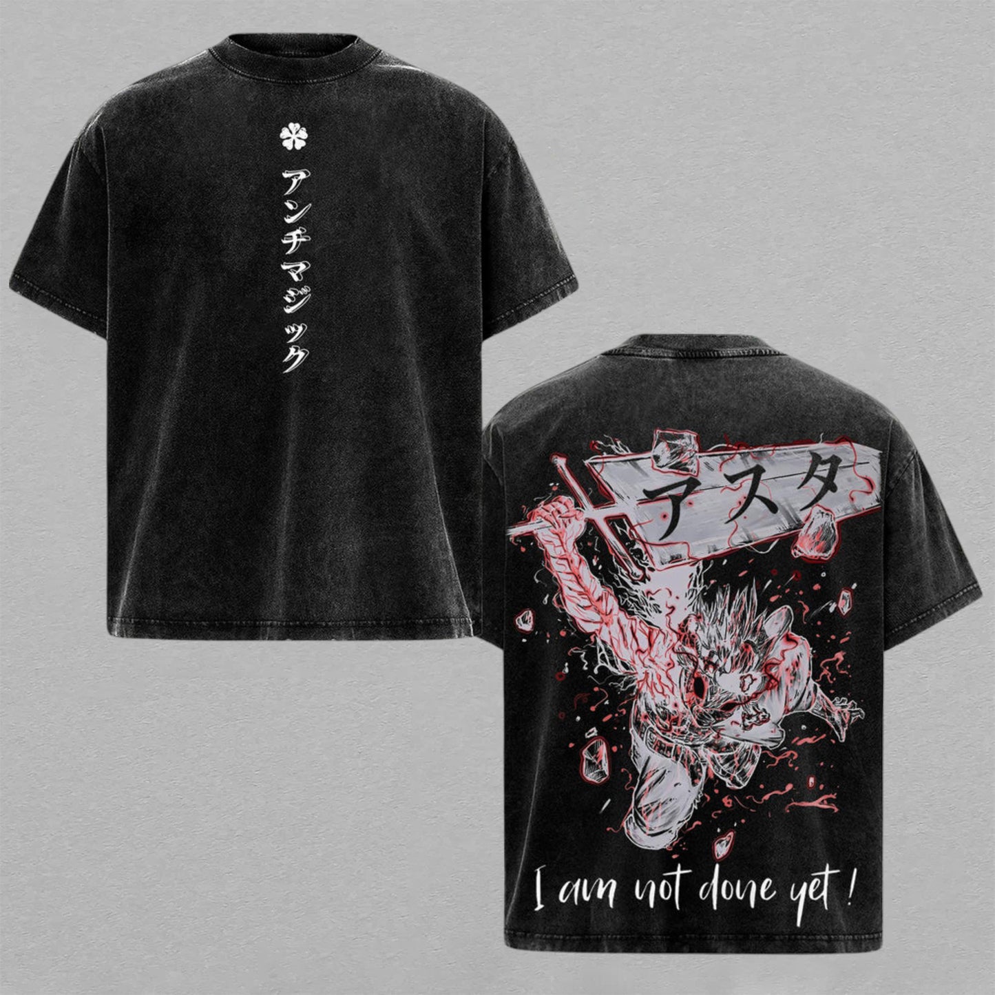 Asta Black Clover Anti-Magic Sword | Retro Vintage Washed T-Shirt | Limited Edition Oversized Streetwear