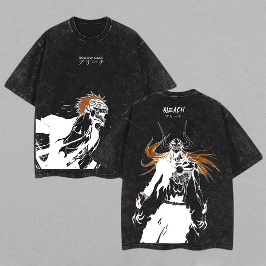 Hollow Mask Ichigo Kurosaki Bleach | Retro Vintage Washed T-Shirt | Limited Edition Oversized Streetwear