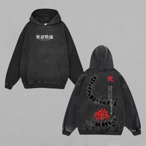 Ken Kaneki Tokyo Ghoul One-Eyed King | Double-Sided Retro Vintage Washed Hoodie | Limited Edition Streetwear