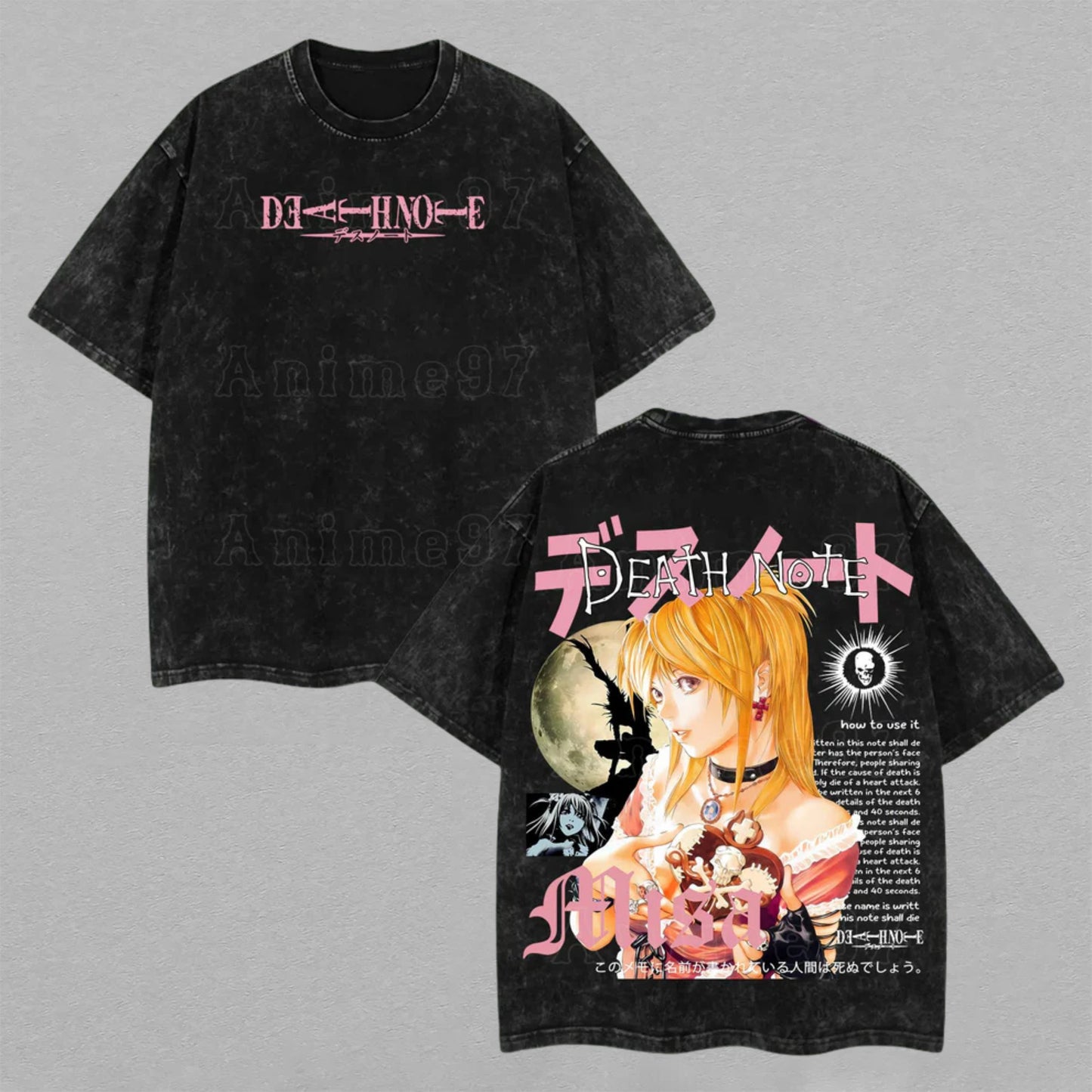 Misa Amane Death Note Gothic Style | Retro Vintage Washed T-Shirt | Limited Edition Oversized Streetwear