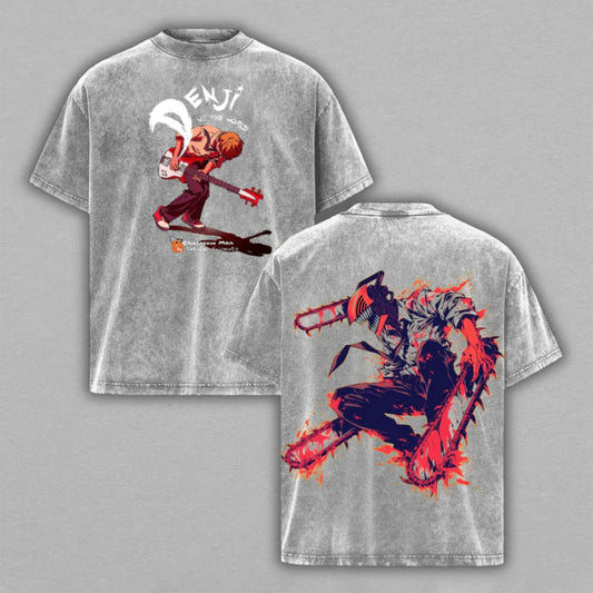 Denji Chainsaw Man Devil Hunter | Retro Vintage Washed T-Shirt | Limited Edition Oversized Streetwear