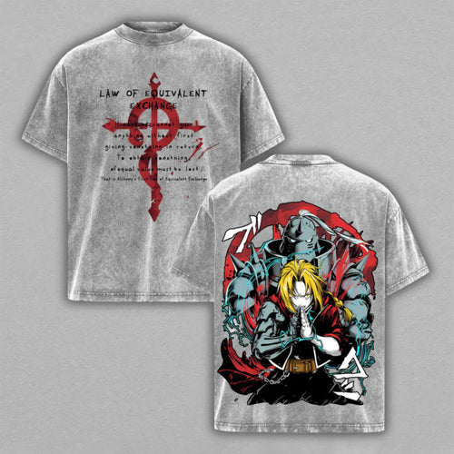 Edward & Alphonse Elric Fullmetal Alchemist | Retro Vintage Washed T-Shirt | Limited Edition Oversized Streetwear