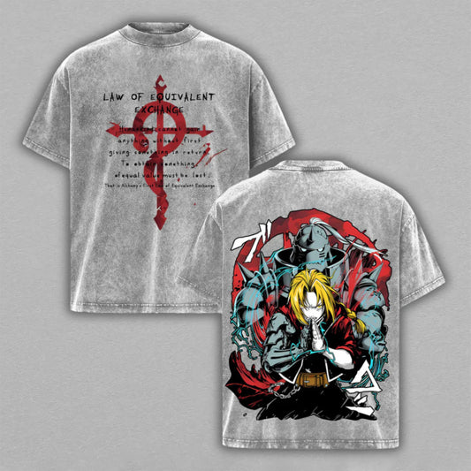 Edward & Alphonse Elric Fullmetal Alchemist | Retro Vintage Washed T-Shirt | Limited Edition Oversized Streetwear