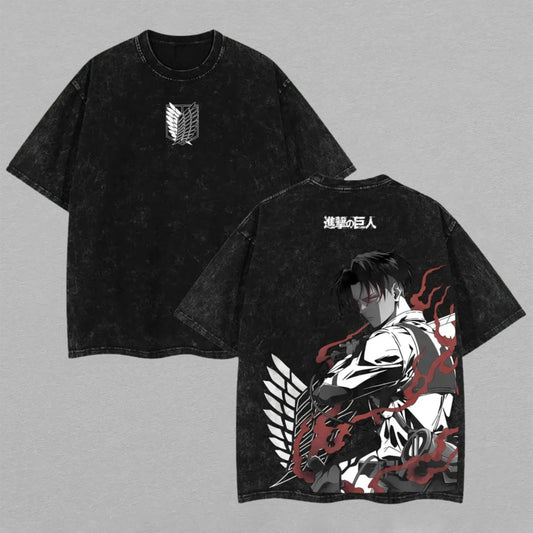 Levi Ackerman Attack on Titan Wings of Freedom | Retro Vintage Washed T-Shirt | Limited Edition Oversized Streetwear