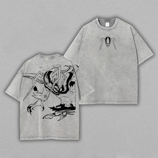Hollow Ichigo Kurosaki Bleach Mask | Retro Vintage Washed T-Shirt | Limited Edition Oversized Streetwear
