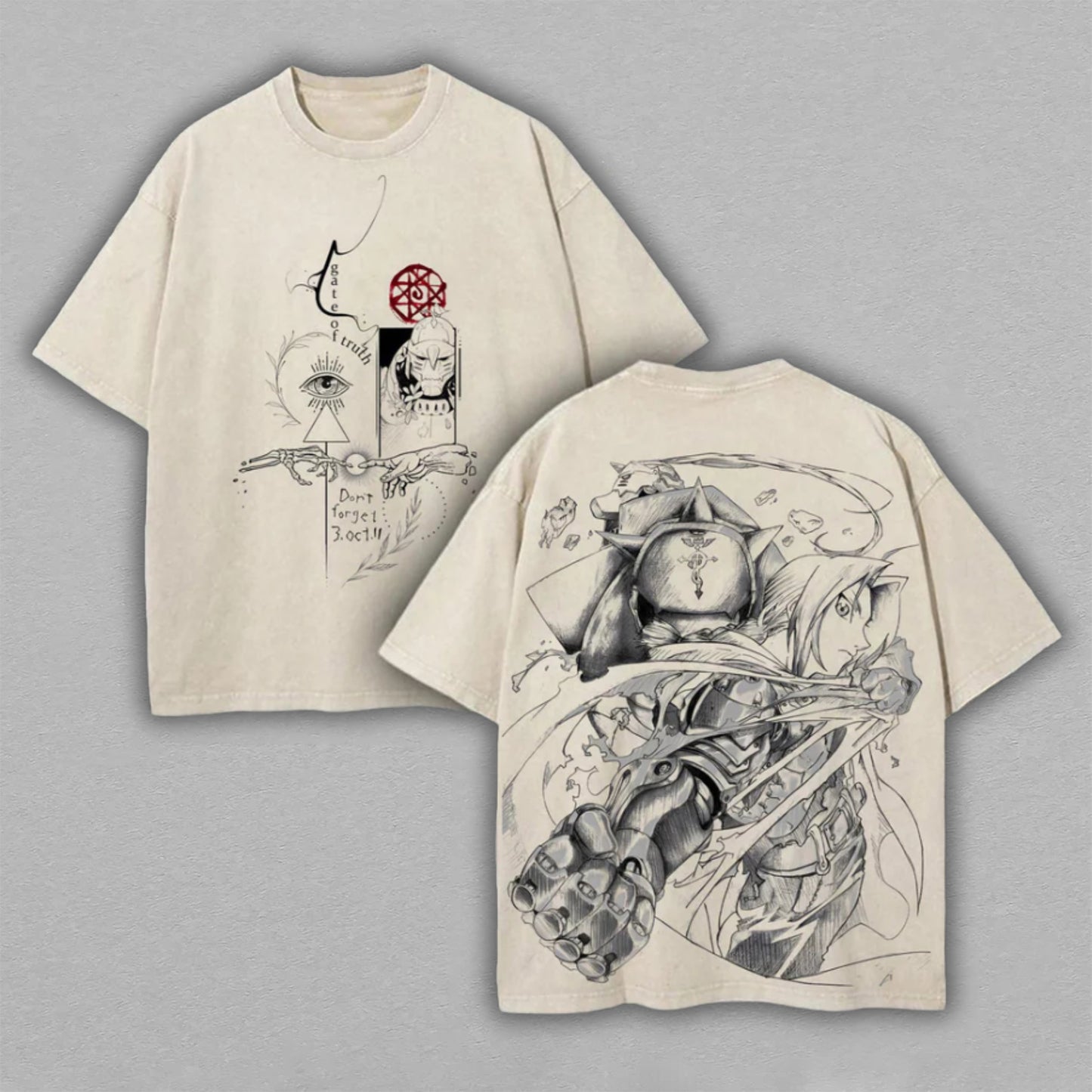 Edward Elric Fullmetal Alchemist Symbol | Retro Vintage Washed T-Shirt | Limited Edition Oversized Streetwear