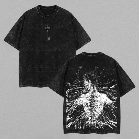 Eren Yeager Attack on Titan Final Titan Form | Retro Vintage Washed T-Shirt | Limited Edition Oversized Streetwear