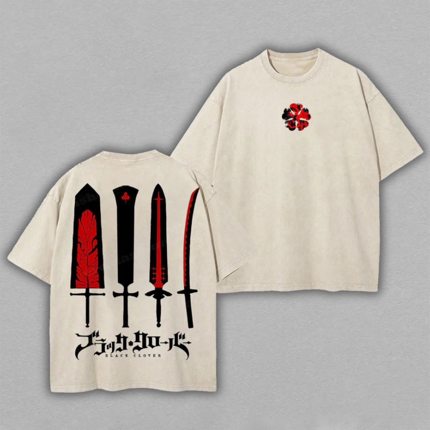 Asta Black Clover Five-Leaf Grimoire | Double-Sided Retro Vintage Washed T-Shirt | Limited Edition Streetwear