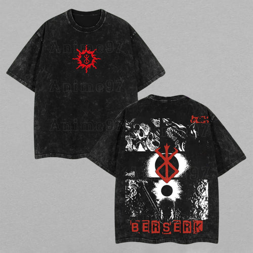 Guts Berserk Brand of Sacrifice | Retro Vintage Washed T-Shirt | Limited Edition Oversized Streetwear