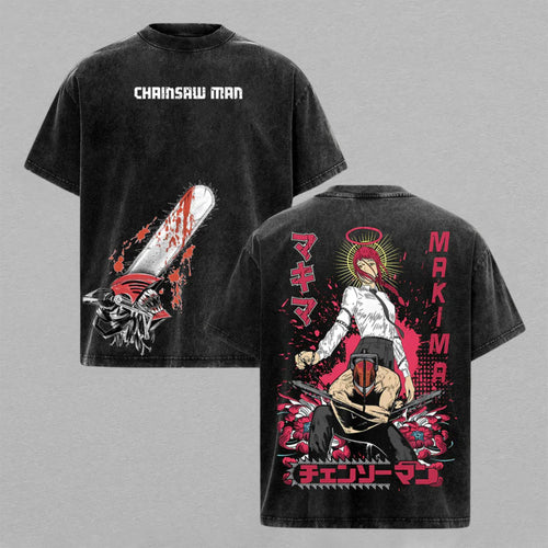 Makima Chainsaw Man Control Devil | Retro Vintage Washed T-Shirt | Limited Edition Oversized Streetwear