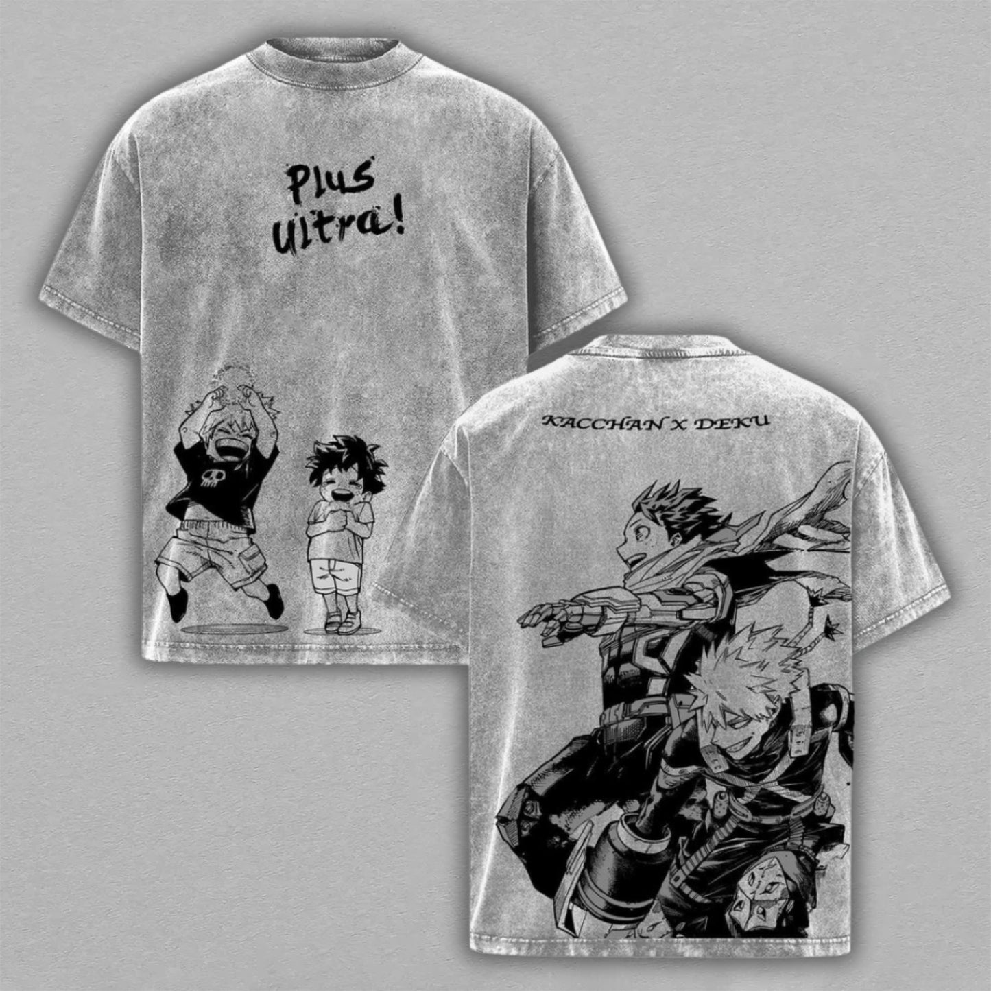 Bakugo & Midoriya My Hero Academia | Retro Vintage Washed T-Shirt | Limited Edition Oversized Streetwear