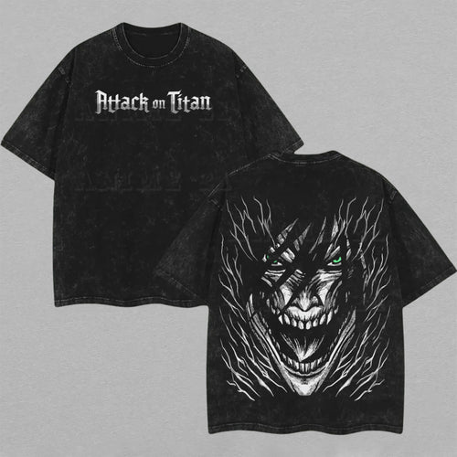 Eren Yeager Attack on Titan Shingeki no Kyojin | Retro Vintage Washed T-Shirt | Limited Edition Oversized Streetwear