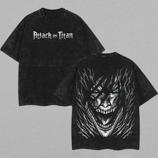 Eren Yeager Attack on Titan Shingeki no Kyojin | Retro Vintage Washed T-Shirt | Limited Edition Oversized Streetwear