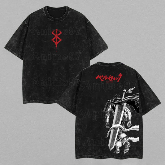 Guts Berserk Black Swordsman | Retro Vintage Washed T-Shirt | Limited Edition Oversized Streetwear
