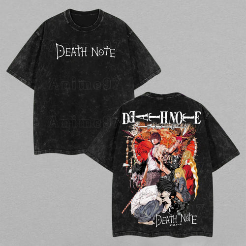 Light Yagami & L Lawliet Death Note | Retro Vintage Washed T-Shirt | Limited Edition Oversized Streetwear