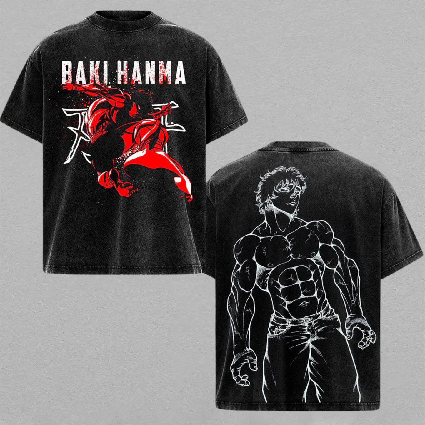 Baki Hanma The Grappler Muscle Fighter | Retro Vintage Washed T-Shirt | Limited Edition Oversized Streetwear
