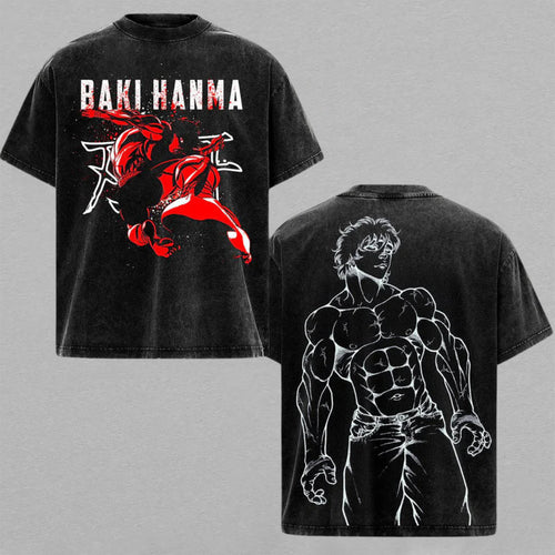 Baki Hanma The Grappler Muscle Fighter | Retro Vintage Washed T-Shirt | Limited Edition Oversized Streetwear