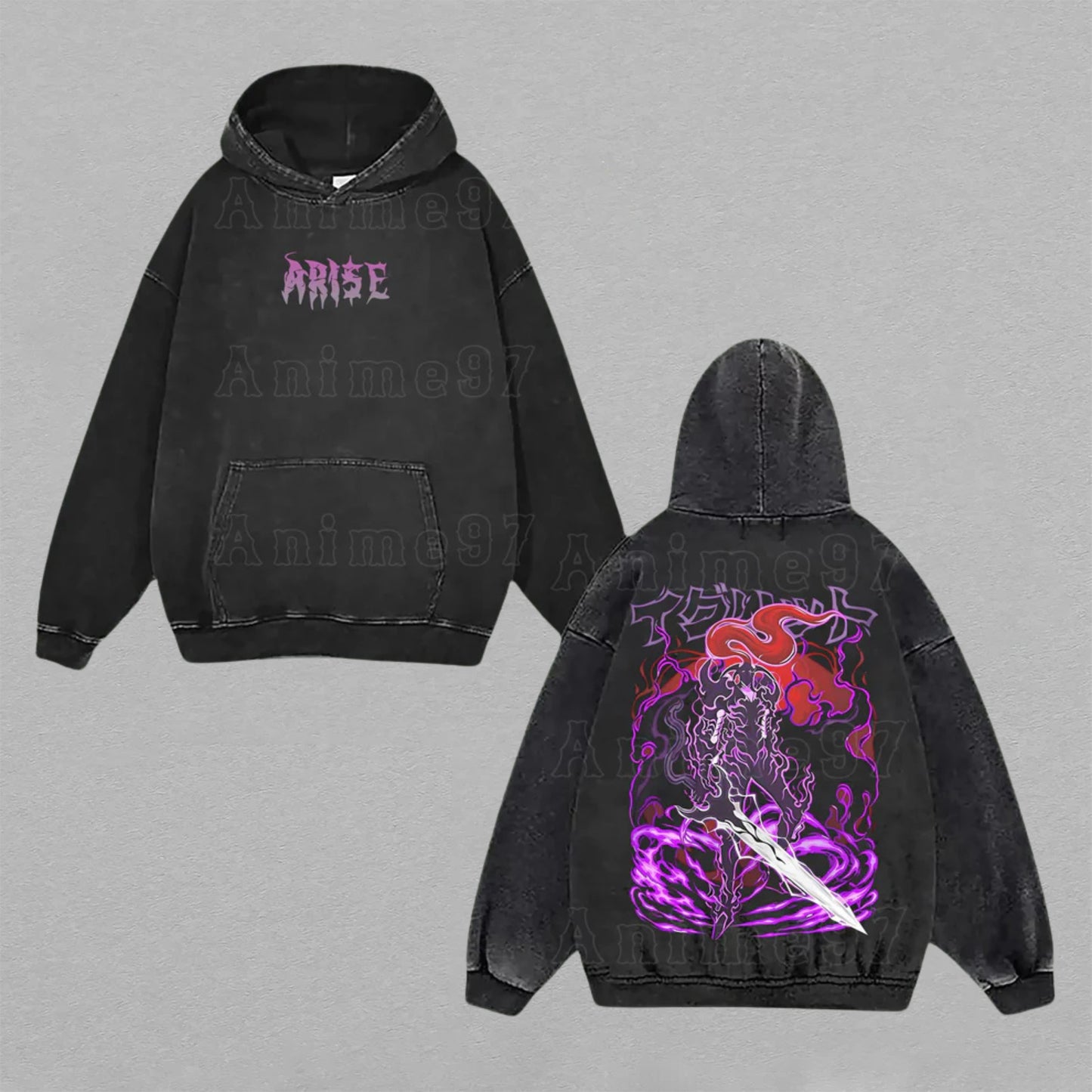 Sung Jinwoo Solo Leveling Arise Shadow Army | Double-Sided Retro Vintage Washed Hoodie | Limited Edition Streetwear