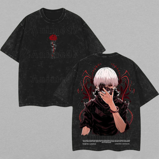 Ken Kaneki Tokyo Ghoul Tragedy | Retro Vintage Washed T-Shirt | Limited Edition Oversized Streetwear